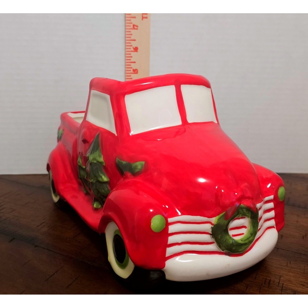Napco Ceramic Christmas Red Truck Planter Vintage Style Holiday Decor 8 Inch
